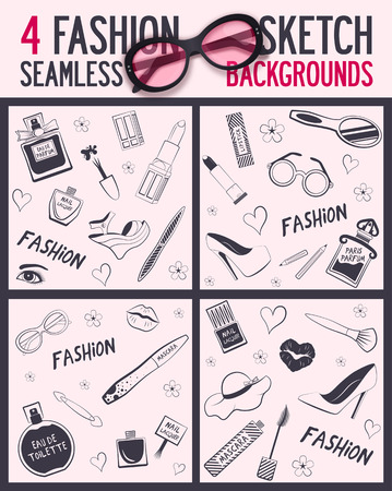 Four seamless pattern. Beauty and wellness items. Vector background for your design. It can be used for packing. Seamless background.のイラスト素材