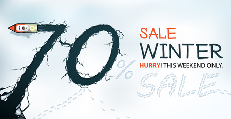 Winter Sale Banner, 70% Off, Hurry! winter sale, view from above.のイラスト素材