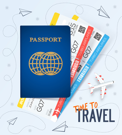 Travel, business trip concept. Passport with tickets. Air travel concept. Business travel illustration. Flat Designのイラスト素材