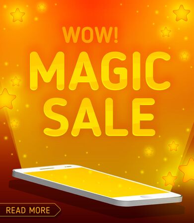 Magic sale with radiance from smartphone. Wow magic sale.のイラスト素材