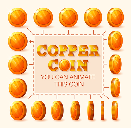 Coins rotation frames for web, game or app interface. Copper coins. Coins for animation.のイラスト素材