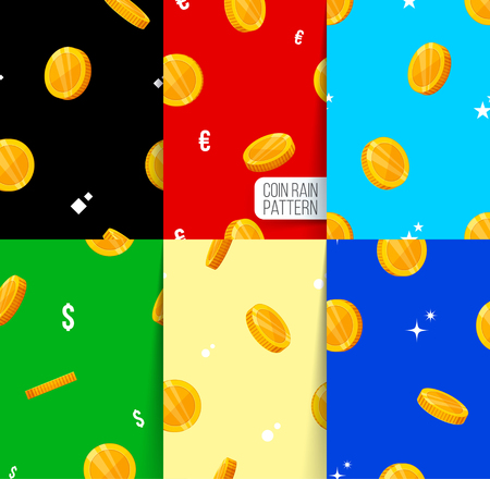 Six seamless pattern. golden coins falling. coins rain pattern. Vector illustrationのイラスト素材