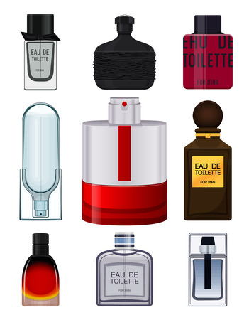 Set perfume bottle on white background. Perfume bottle for men. Male fragrance. Eau de toilette. Vector illustrationのイラスト素材