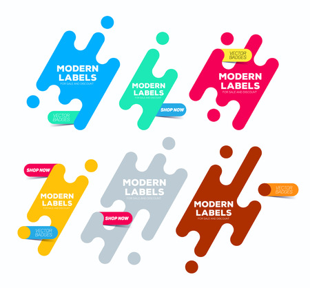 Set of modern labels. Vector illustration. Colorful modern badges. Website Banner with button. Can used for sale and discount.のイラスト素材