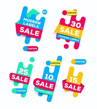 Set of modern labels. Vector illustration. Colorful modern badges. Website Banner with button. Can used for sale and discount.のイラスト素材