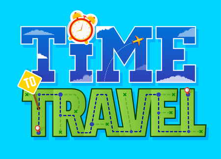 Time to travel text. Template font for your design. Vector illustrationのイラスト素材