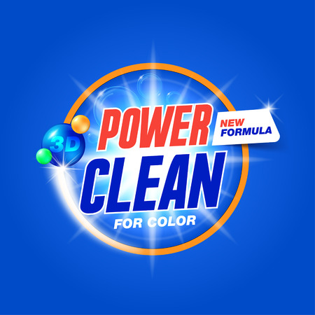 Power clean. Template for laundry detergent. Package design for Washing Powder & Liquid Detergents. Stock vectorのイラスト素材