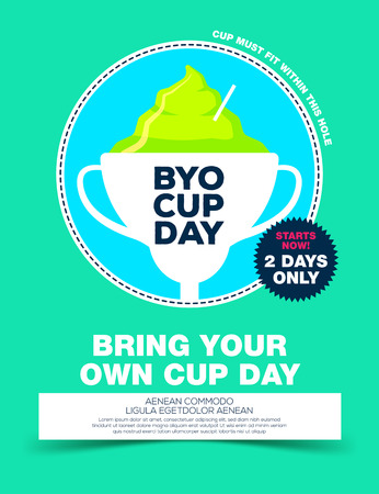 Poster with ice cream in goblet. byo cup day poster. Bring your own cup day. Vector illustrationのイラスト素材
