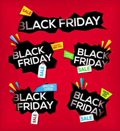 Set of Black friday banner. Cracked hole with black friday. Sale and discount. New offer. limited time only. Vector illustration.のイラスト素材