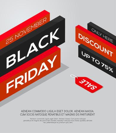 Black Friday sale. Isometric style. Black Friday sale inscription on abstract isometric blocks. Sale and discount. Black Friday banner.のイラスト素材