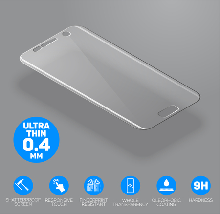 Screen protect Glass. Vector screen protector film or glass cover isolated on grey background. Mobile accessory. Vector illustrationのイラスト素材