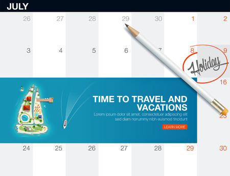 Top view of the island in the form of a sailing ship. Creative concept travel and vacations banner. Holiday trip. Travel and tourism. calendar list with creative travel banner.のイラスト素材