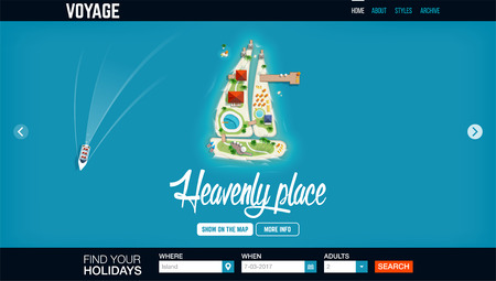 Top view of the island in the form of a sailing ship. Concept  website header template. Time to travel and vacations banner. Holiday trip. Travel and tourism. Heavenly placeのイラスト素材
