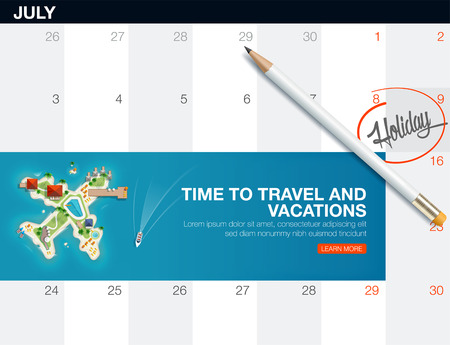 Top view of the island in the form of a aircraft. Creative concept travel and vacations banner. Holiday trip. Travel and tourism. calendar list with creative travel banner.のイラスト素材