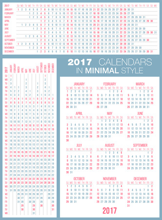 Simple 2017 calendar. Horizontal and vertical orientation, linear minimal style. Set of 12 Months, Week Starts Sunday. Vector Illustrationのイラスト素材