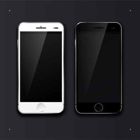 Two smartphone white and black. Isolated on black background. Vector illustrationのイラスト素材