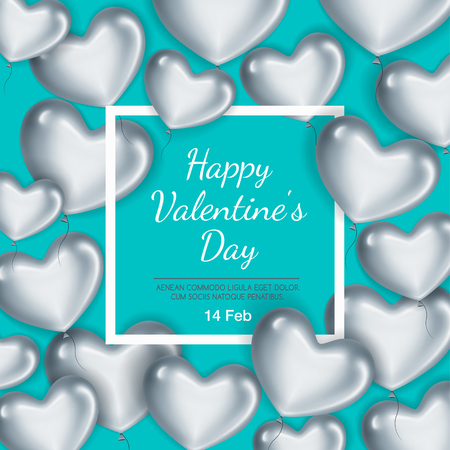 Card with frame and Silver hearts on Valentine's Day. Be my Valentine card concept.   Empty space for your text. Vector illustration.のイラスト素材