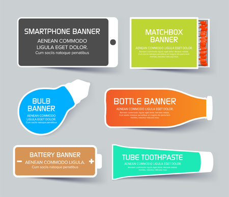 Flat web layout set of colorful banners in different shapes.のイラスト素材