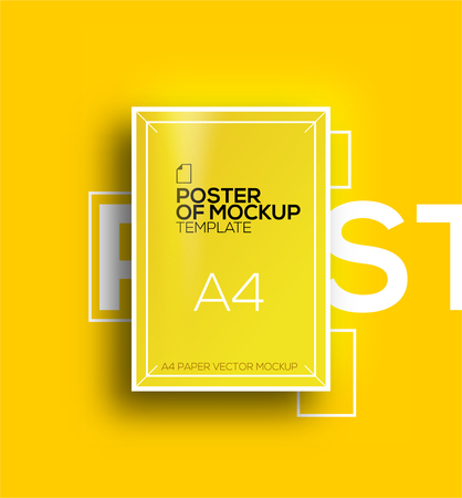 Vector A4 mockup isolated on yellow background. poster template of a paper sheetのイラスト素材
