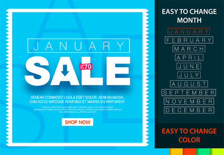 Sale banner for each month. January sale 70%. Easy change month and color.のイラスト素材