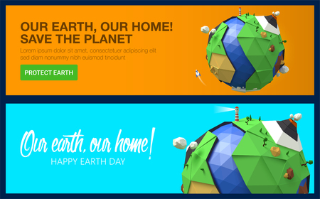 Happy Earth Day banners. Vector low poly earth. Polygonal globe icon.のイラスト素材