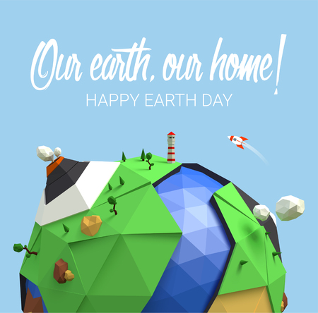 Happy Earth Day poster. Vector low poly earth. Polygonal globe icon.のイラスト素材