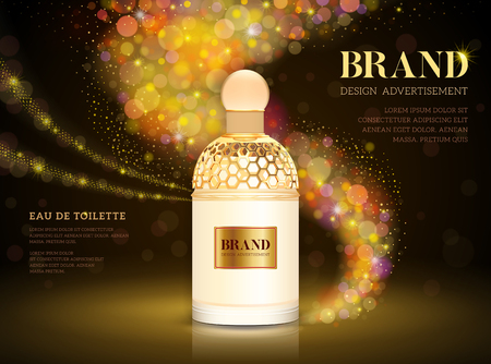 Premium perfume ads, luxury perfume bottle for sale or journal advertising. isolated on glitter sparkles background, realistic vector illustration.のイラスト素材