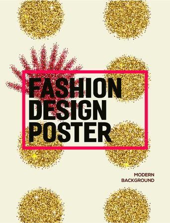 Abstract fashion poster with gold glitter circles. Background for flyer, poster, banner, web, card design. Modern and stylish abstract design poster.のイラスト素材