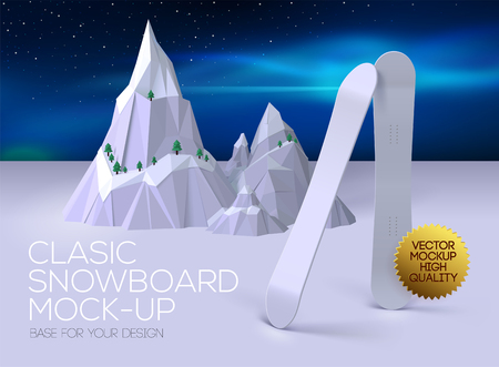 Poster with classic clean snowboard for your design. Mockup snowboard for presentations image on a light background. Base for your design!のイラスト素材