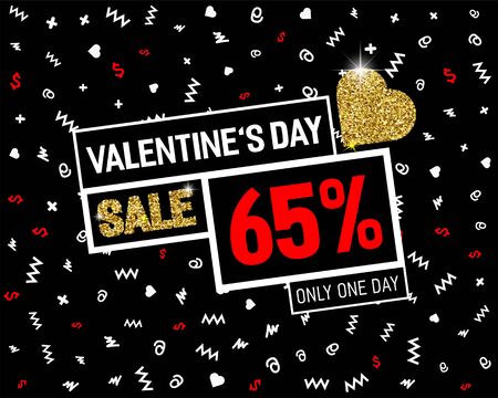 Valentines Day sale poster with glitter golden effect.のイラスト素材