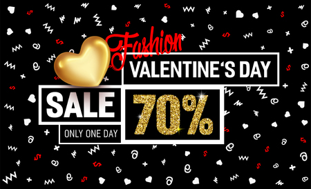 Valentines Day sale poster with glitter golden effect and gold glossy heart.のイラスト素材