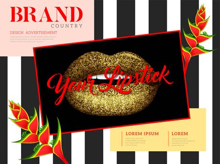 Fashion banner with golden glossy lips.のイラスト素材