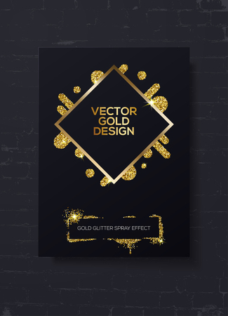 Trendy modern mockup design with golden sparks on black brick wall. Can used like business cards, invitations, gift cards, flyers and brochures. Vector stockのイラスト素材