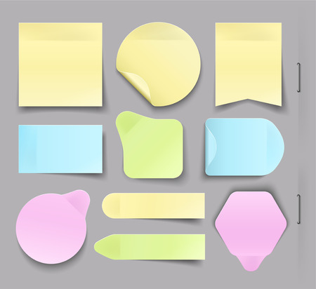 Collection of different office paper sticky, Stickers with shadow isolated on a gray background.のイラスト素材