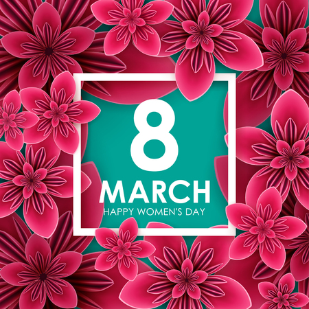 8 March holiday. Origami greeting card with paper flowers. International Happy Women's Day. Vector eps10のイラスト素材