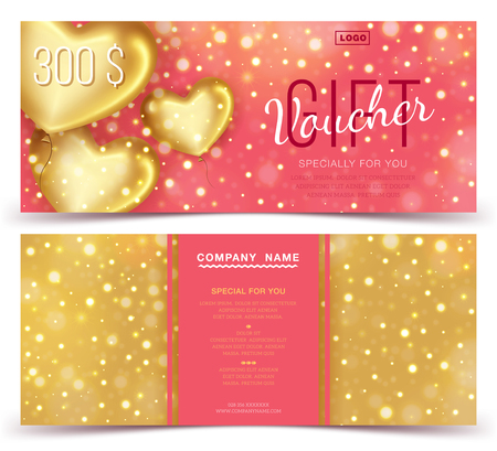 Gift voucher template with golden heartsのイラスト素材