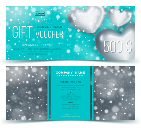 Gift voucher template with silver heartsのイラスト素材