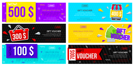 Set of colorful gift vouchers.のイラスト素材