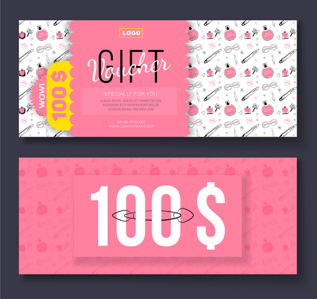 Gift voucher with cosmetic iconsのイラスト素材