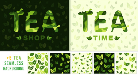 Tea design template and +5 seamless tea background. Vectorのイラスト素材