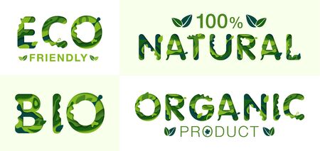 Eco, Bio, Natural and organic lettering template, origami concept and ecology idea. Vector illustrationのイラスト素材