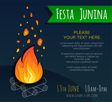 Festa junina poster with bonfire. Vector banner. Latin American holiday. Brazil Festivalのイラスト素材
