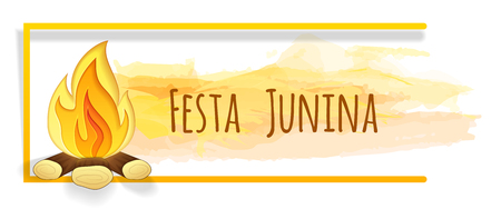 Festa junina banner with watercolor and paper cut bonfire. Vector banner. Latin American holiday. Brazil Festivalのイラスト素材