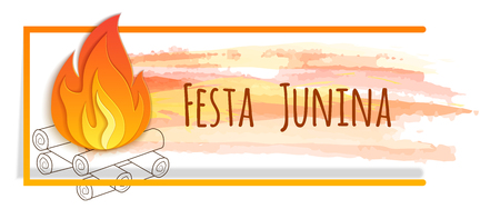 Festa junina banner with watercolor and paper bonfire. Vector banner. Latin American holiday. Brazil Festivalのイラスト素材