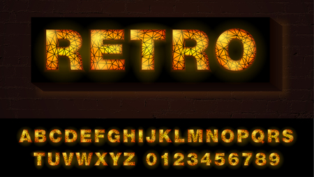 Fiery glowing font with grid. Polygonal retro alphabet with fiery Illumination.のイラスト素材