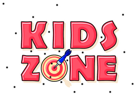 Kids Zone banner in cartoon style with darts for children's playroom decoration, Children Playground.のイラスト素材
