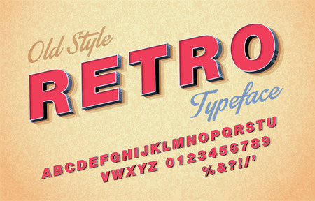 Retro font and alphabet in 3d Italic style vector.のイラスト素材