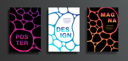 Covers or posters set with dark spot on colorful gradient background. Abstract bright grid design for flyers, card, brochure, web, vector illustration. Colored sticky liquid. EPS10のイラスト素材