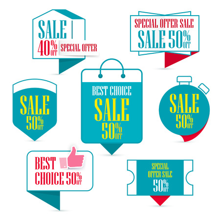 Set of special offer sale turquoise tag. sale and discount promo pointer on shopping day, 50% off discount sticker isolated on white background.のイラスト素材
