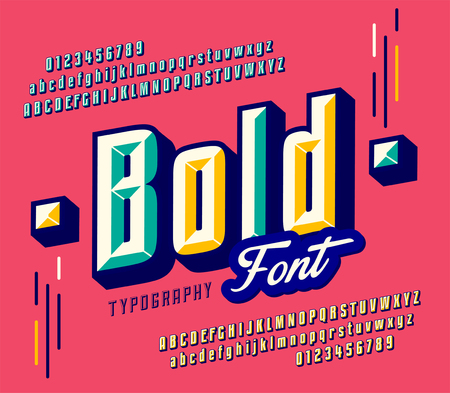 Stylish colorful stylized retro italic font and alphabet with numbers, upper and uppercase letters.のイラスト素材